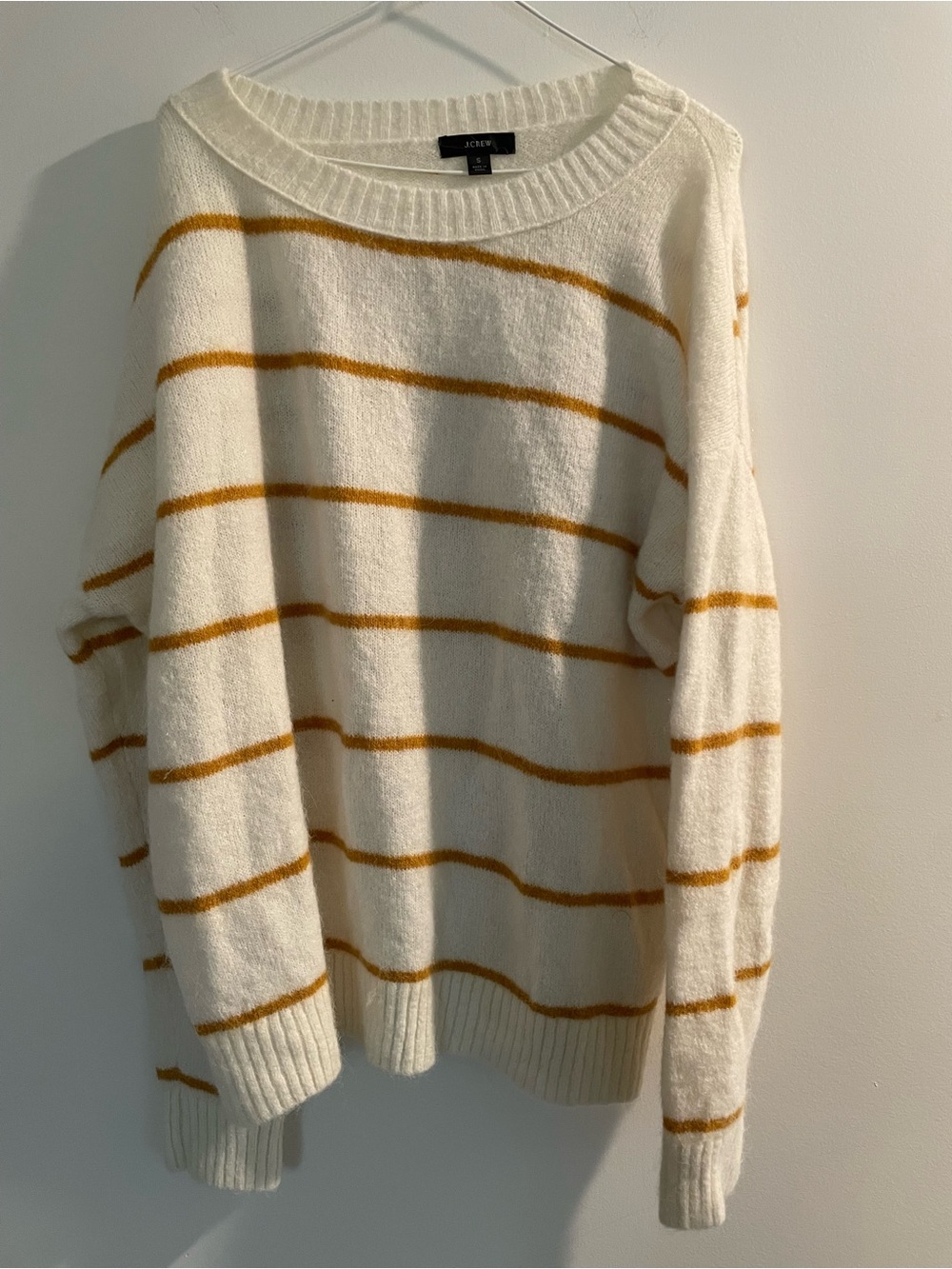 J Crew cozy cream and mustard striped sweater unisex S